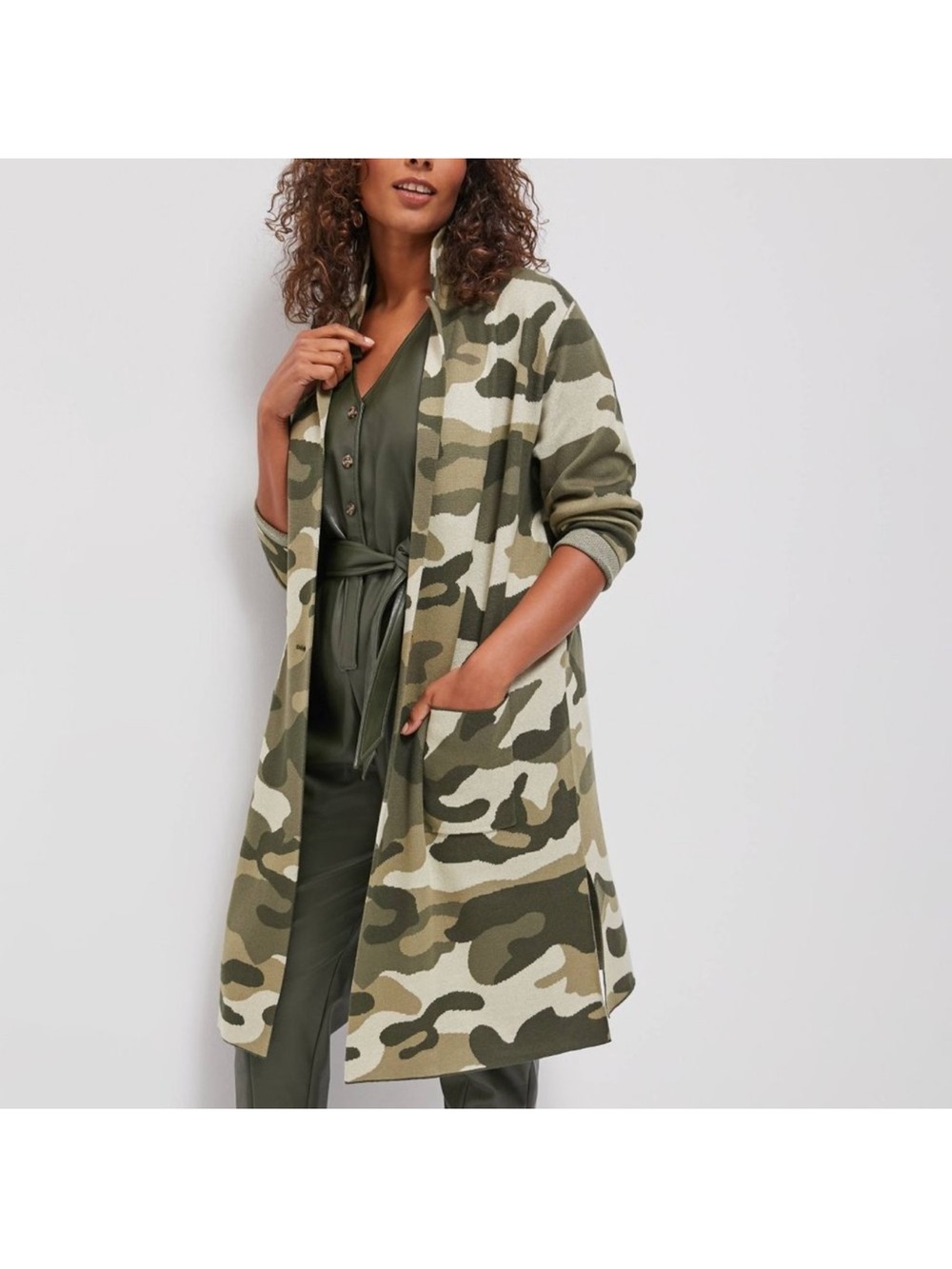 Maeve Olive & Cream Camouflage Open-Front Utility Jacket